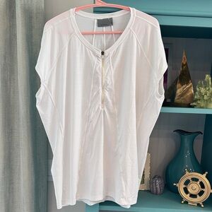 Athleta Elegant White Blouse with Front Zipper 2X